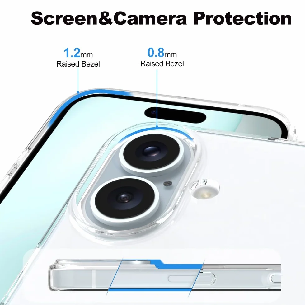 Captor Cover iPhone 16, Custodia Trasparente in Silicone Morbido, Protezione Fotocamera, Anti-Ingiallimento, Flessibile e Resistente per iPhone 16 Cover (Bordi Rialzati)