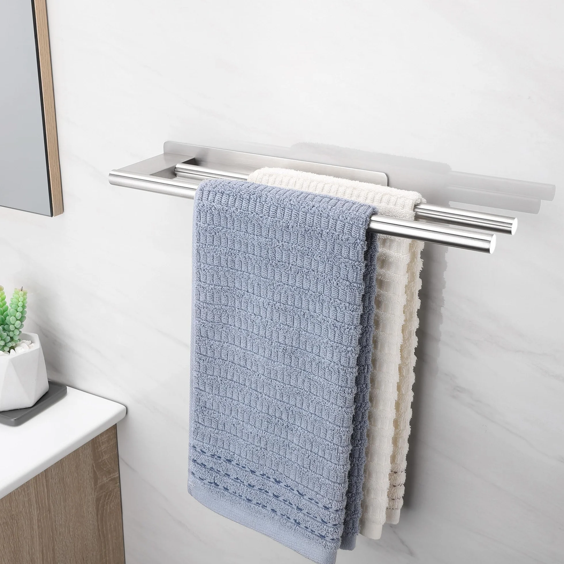 Porta Asciugamani Bagno Adesivo Doppio in Acciaio Inox Argento