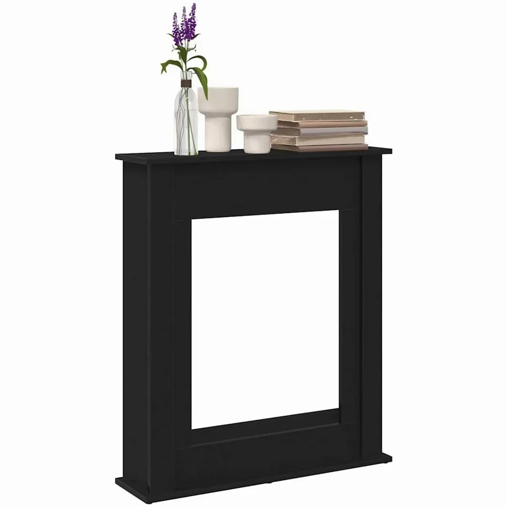 Cornice per caminetto, effetto rovere nero, in legno, 75 x 20 x 87,5 cm, ripiano per fiamme LED, cornice decorativa per camino per soggiorno, facile da pulire e stabile