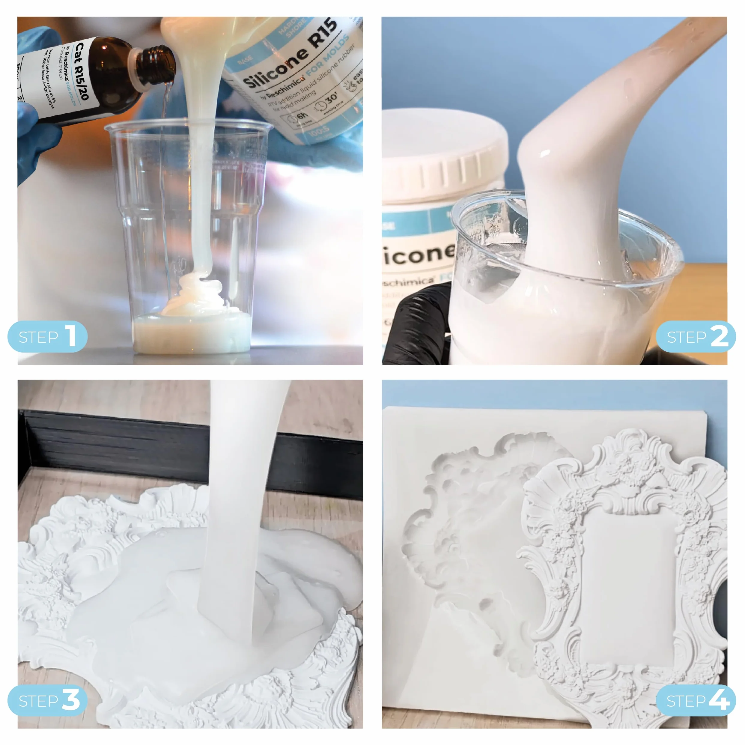 Gomma Siliconica Liquida Bicomponente R15 500 g per Stampi in Silicone Morbidi
