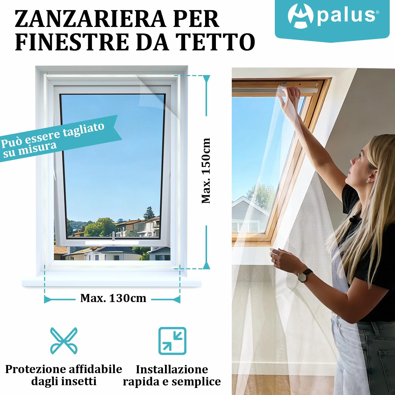 Apalus Zanzariera per Finestre 130x150Cm con Zip Bianco 1 Pezzo