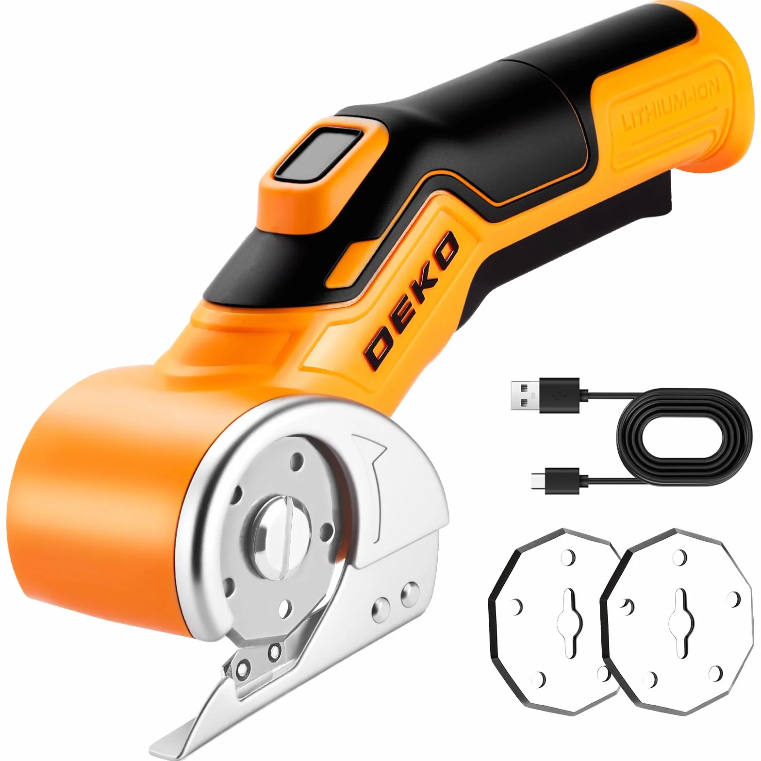 DEKOPRO 3.7V Taglierina Elettrica Cordless Multifunzione Cesoie per Cartone Tessuti Pelle Tappeti Plastica Giallo