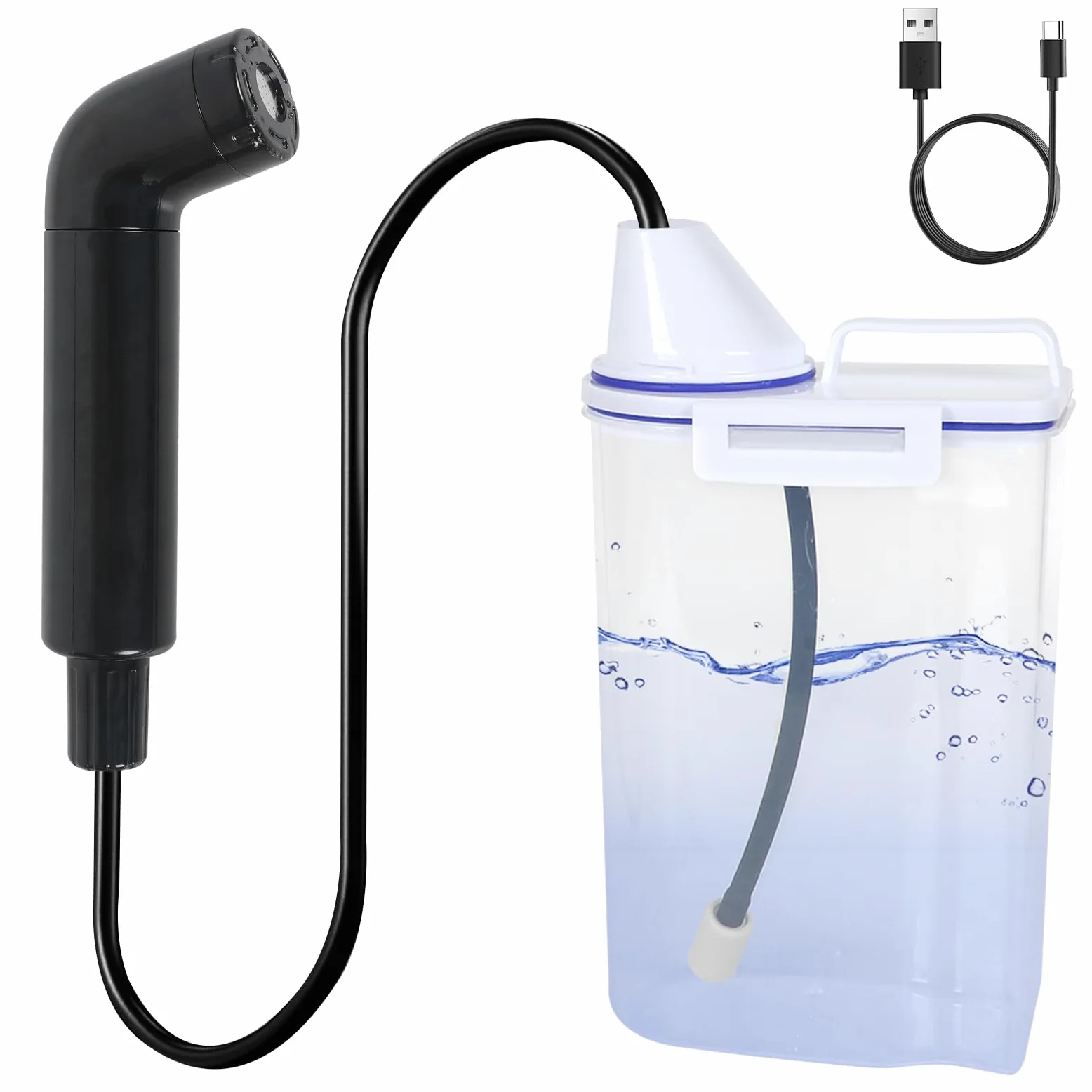 Bidet elettrico da viaggio, 2,5 l, bidet portatile, ricaricabile, con tubo dell'acqua filtrante da 1,2 m, doccetta per WC all'aperto, campeggio, bidet portatile per viaggi, post-partum, doccia intima