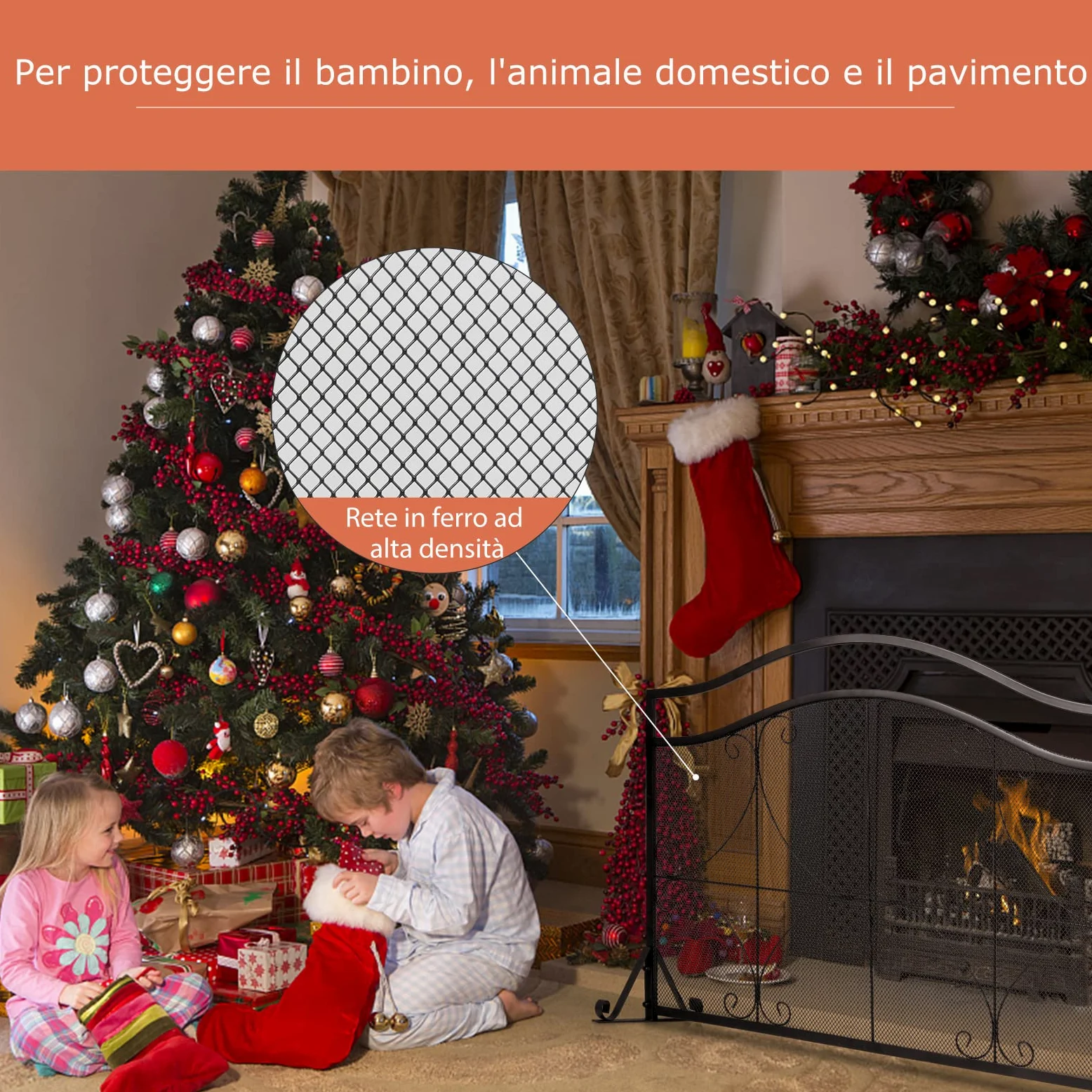 GYMAX Parascintille Camino, Telaio in Metallo, con Gambe di Sostegno, Struttura Stabile, Paravento Moderno per Soggiorno, Camera da Letto, 112,5 x 33,5 x 83,5 cm, Nero