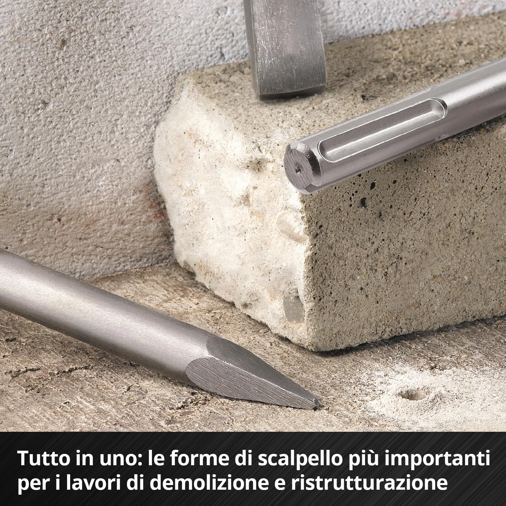 Originale Einhell set di scalpelli SDS Max da 3 pezzi, 400 mm (scalpello a punta, scalpello piatto da 25 mm, scalpello a vanga da 40 mm, acciaio 40 Cr, per lavori di demolizione e ristrutturazione)