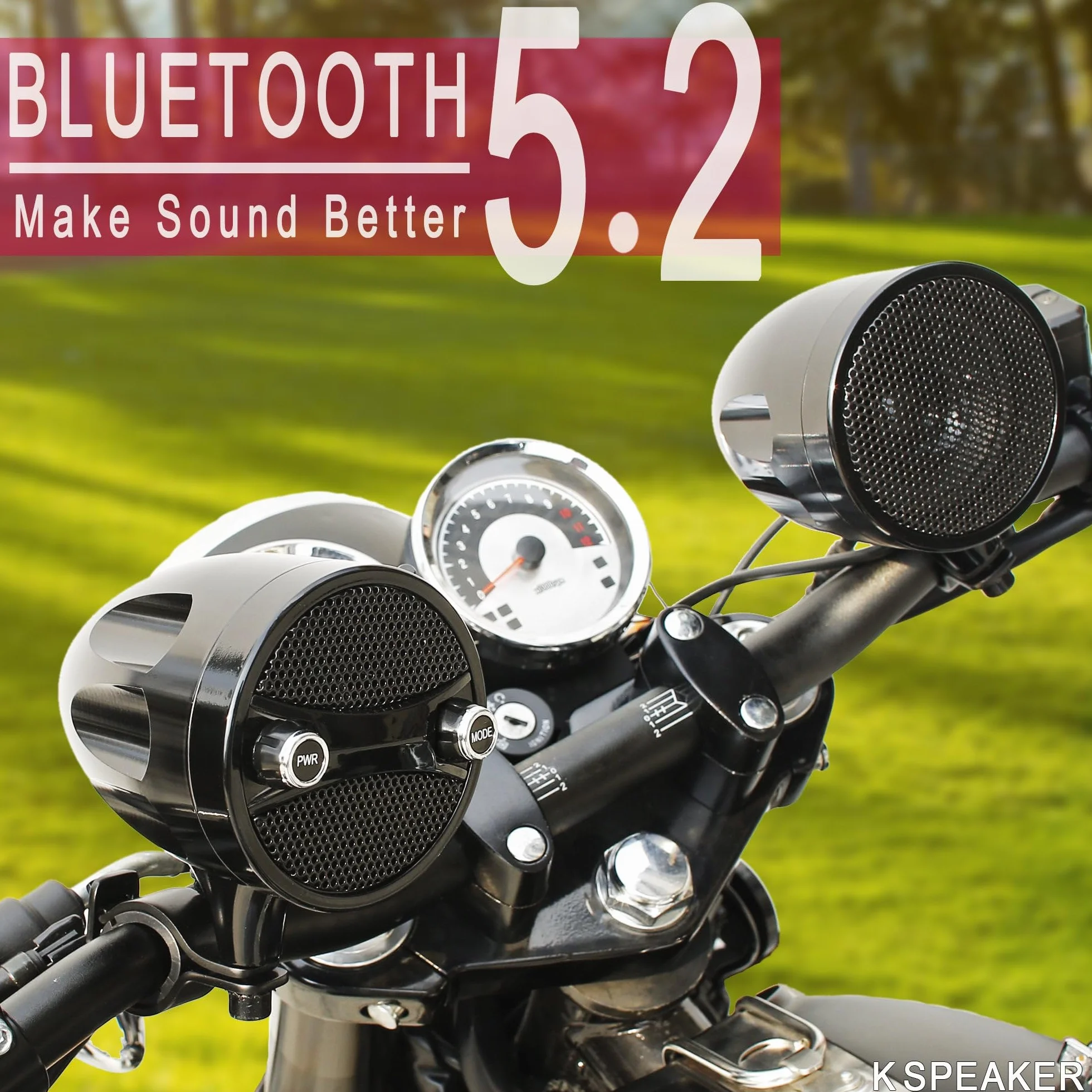 KSPEAKER S7 Metal Motorcycle 7/8-1.25 Inch Handlebar Bluetooth Speakers Audio System Built-in Amplifier, 3 Inch Waterproof Radio Mp3 Player, ATV Motorcycle, Scooter Bike,12 Volt Vehicle (Black)