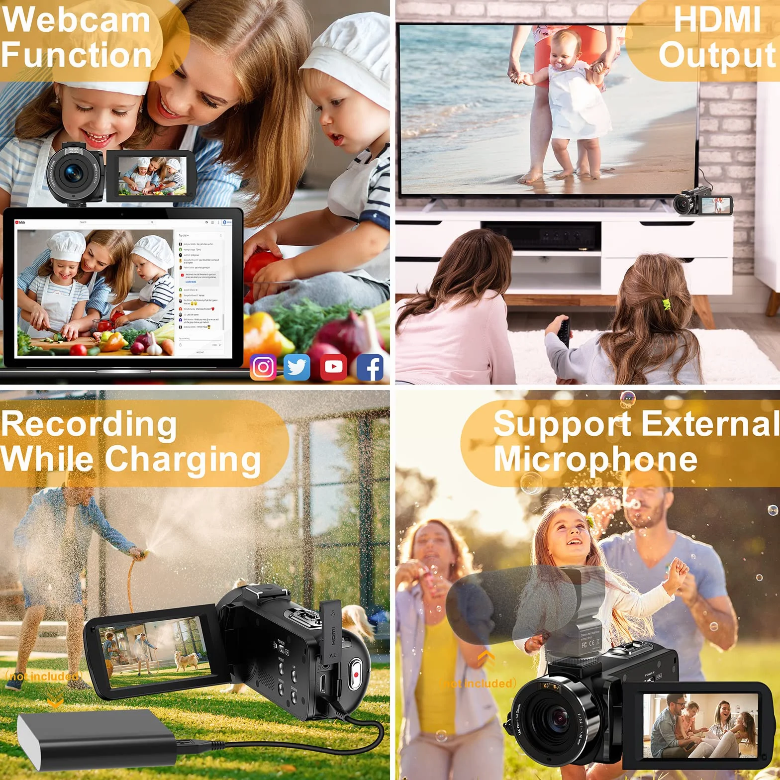 Videocamera Digitale FHD 1080P Camcorder 30FPS Vlogging Camera per Youtube 16X Zoom Digitale e IR Visione Notturna 3.0" IPS Schermo Videocamera Camcorder con 2 Batterie e Telecomando