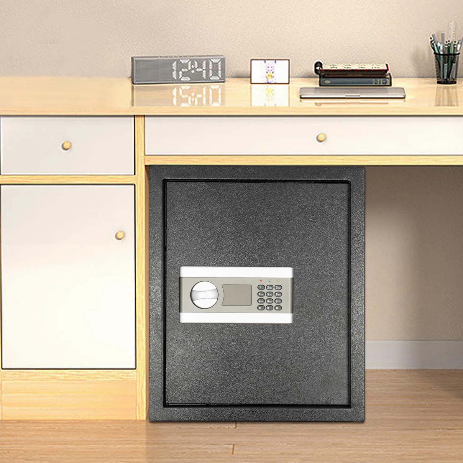 Cassaforte da 45 l, cassaforte da parete, ignifuga, cassaforte per mobili, 38 x 31 x 45 cm, grande cassaforte digitale | con 2 chiavi per cassaforte di emergenza