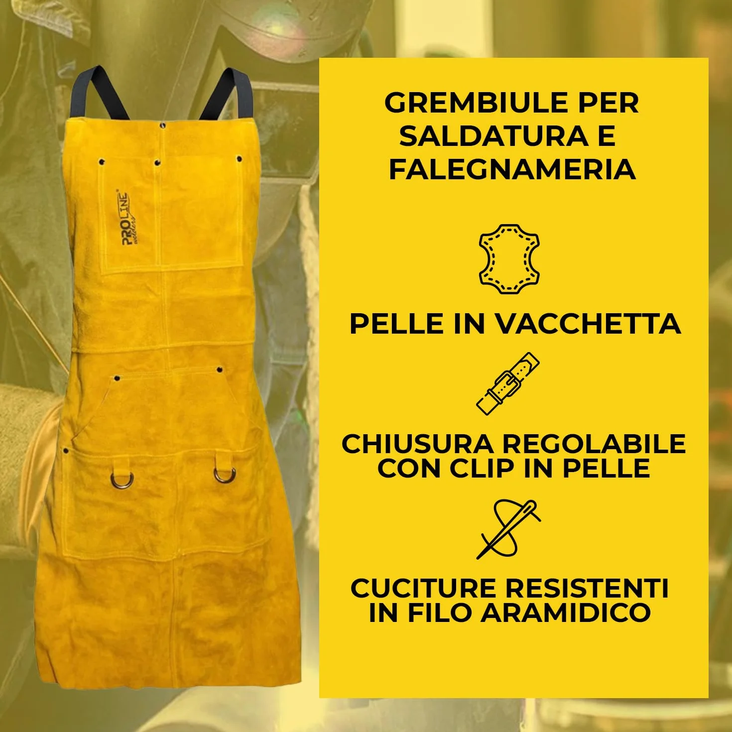 Grembiule da Saldatore Professionale 60x90cm in Pelle Crosta Bovina con 5 Tasche, Ideale per Lavoro, Alta resistenza