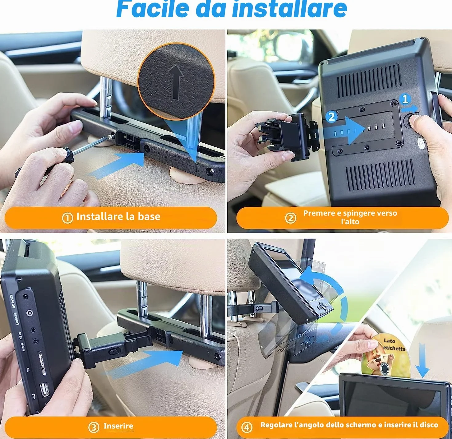 DESOBRY Lettore DVD da Poggiatesta per Auto 10,5 pollici 2 monitor poggiatesta 2 cuffie HDMI ingresso AV cavo, bambini TV supporta 1080P, supporto dello schermo auto USB/SD, ultima memoria