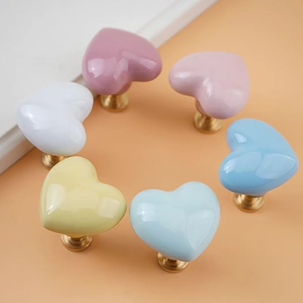 10 pomelli in ceramica a forma di cuore, per mobili da cucina, armadietti, cassetti, per la camera dei bambini, per comò, armadi, decorazioni per la casa, con base in ottone