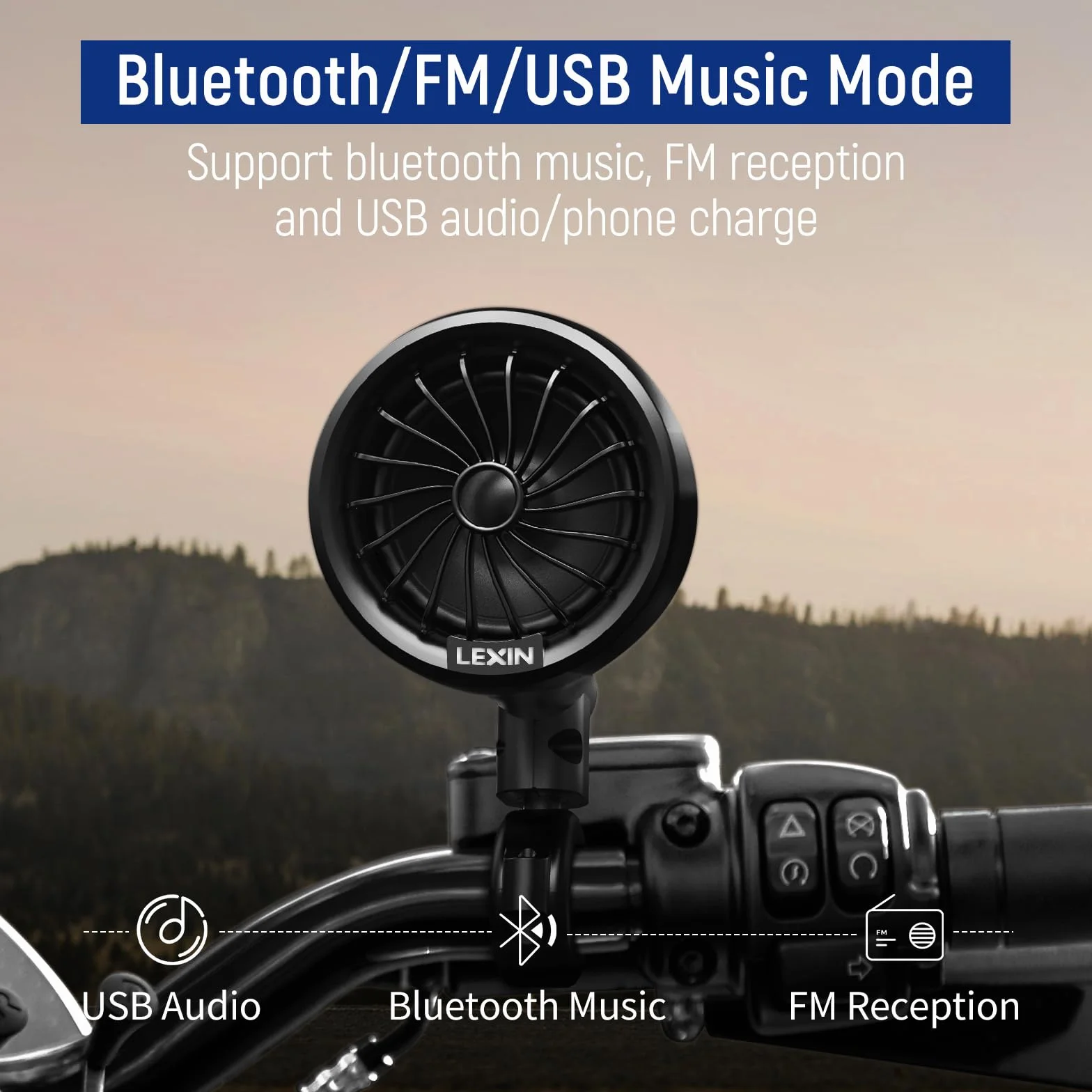 LEXIN Q3 Casse Bluetooth per Moto, impianto audio con indicatori LED, altoparlanti Bluetooth per moto, impianto altoparlanti moto adatto per manubri da 7/8" a 1-1/4"