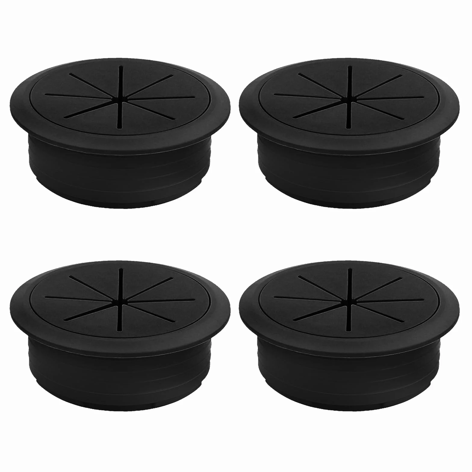 THETAG Passacavo in Plastica Flessibile, 4 Pezzi Tappo Passacavi per Scrivania 50mm Copriforo per Cavi Accessori Posto di Lavoro per Ufficio per Scrivanie Computer, Ripiani e Mobili Nero
