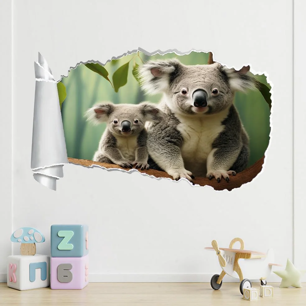 Adesivi Murali 3D Fracassato Koala Decorazione Domestica Smontabile Del Tatuaggio Della Parete Animale Decalcomanie Impermeabili For Baby Room Wall Decor