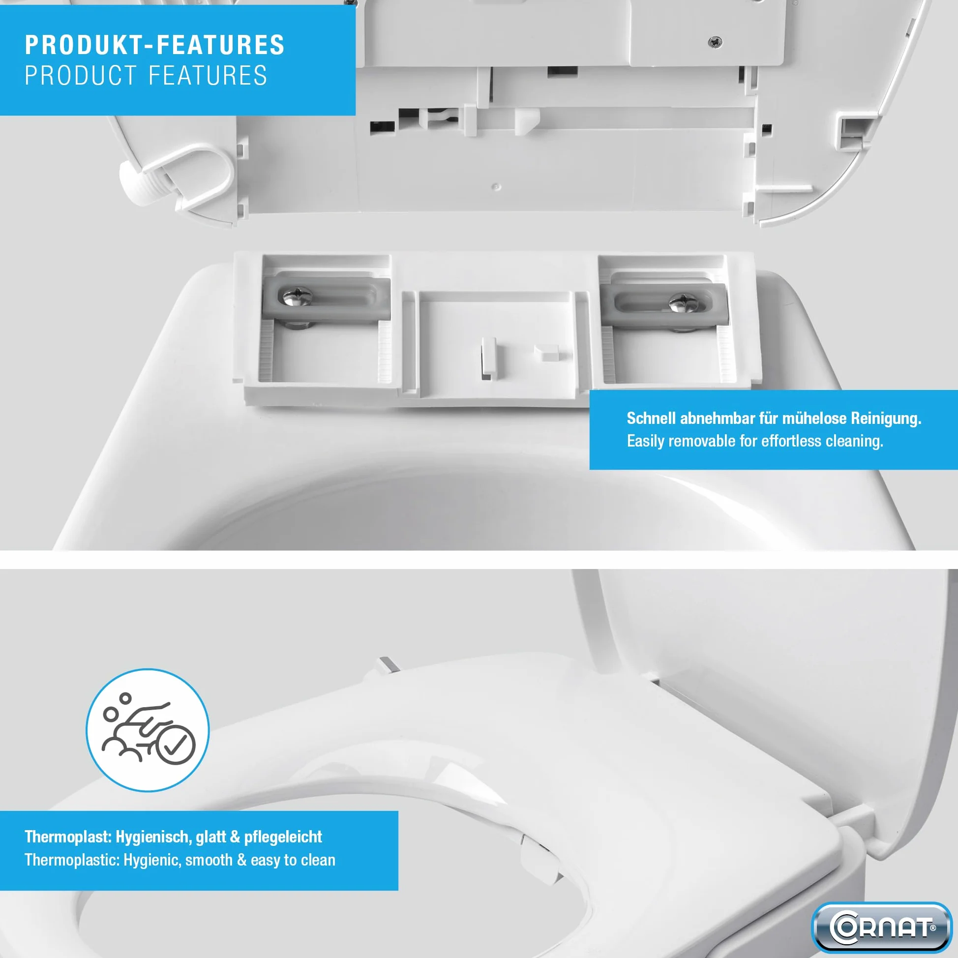 Cornat Sedile WC doccia – con funzione bidet senza alimentazione – termoplastica – Quick up & Clean – Soft Close – Bianco