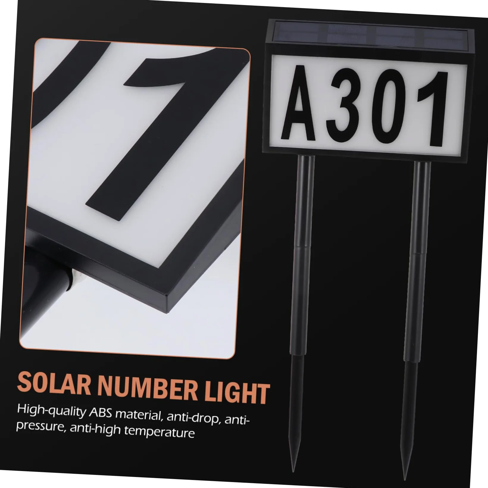 Outanaya Luce Solare da Esterno per Numeri Civici 10 Led, Lampada a Energia Solare in Plastica Nera, Indirizzo, Installazione a Terra, per Hotel e Negozi di Fiori