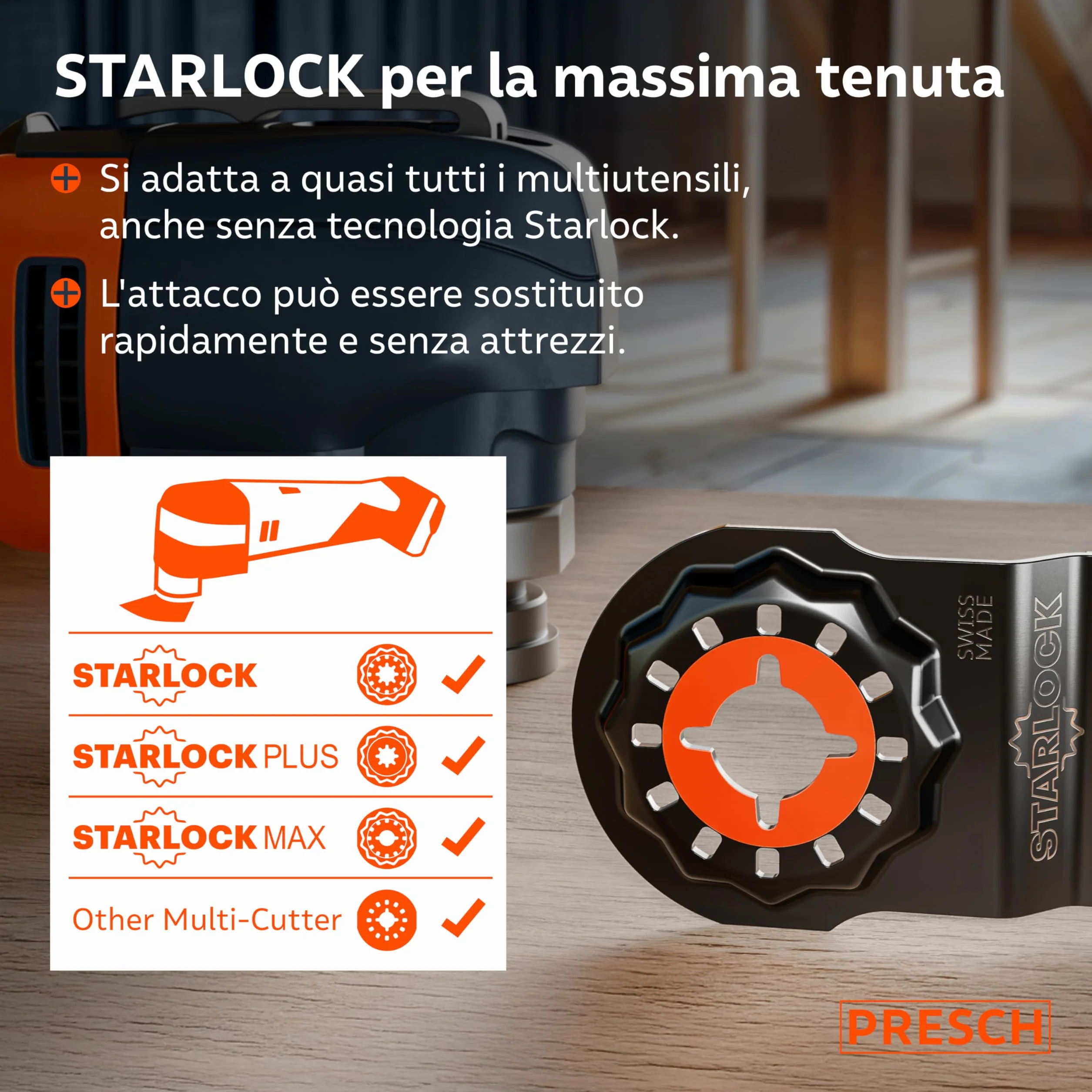 Presch Lame Multifunzione Legno e Metallo 25x10mm 5 pz. - Lame Starlock per sostituzione senza attrezzi - Taglio preciso con denti bimetallici e forma sfalsata - Accessori multiutensile professionale