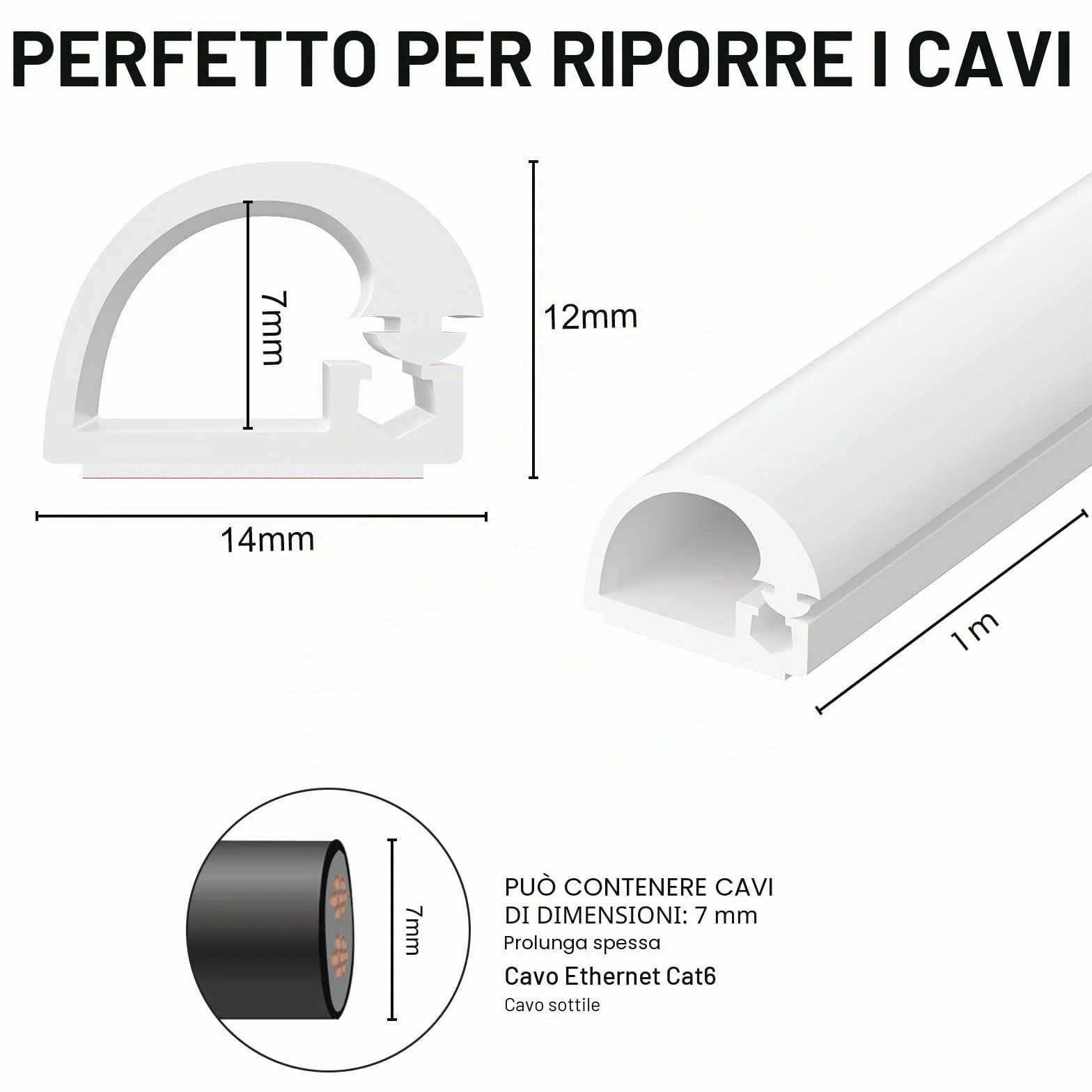 Canalina Passacavi Adesiva Bianca 1M PVC Flessibile Protezione Cavi Parete Esterni Resistente Alle Intemperie