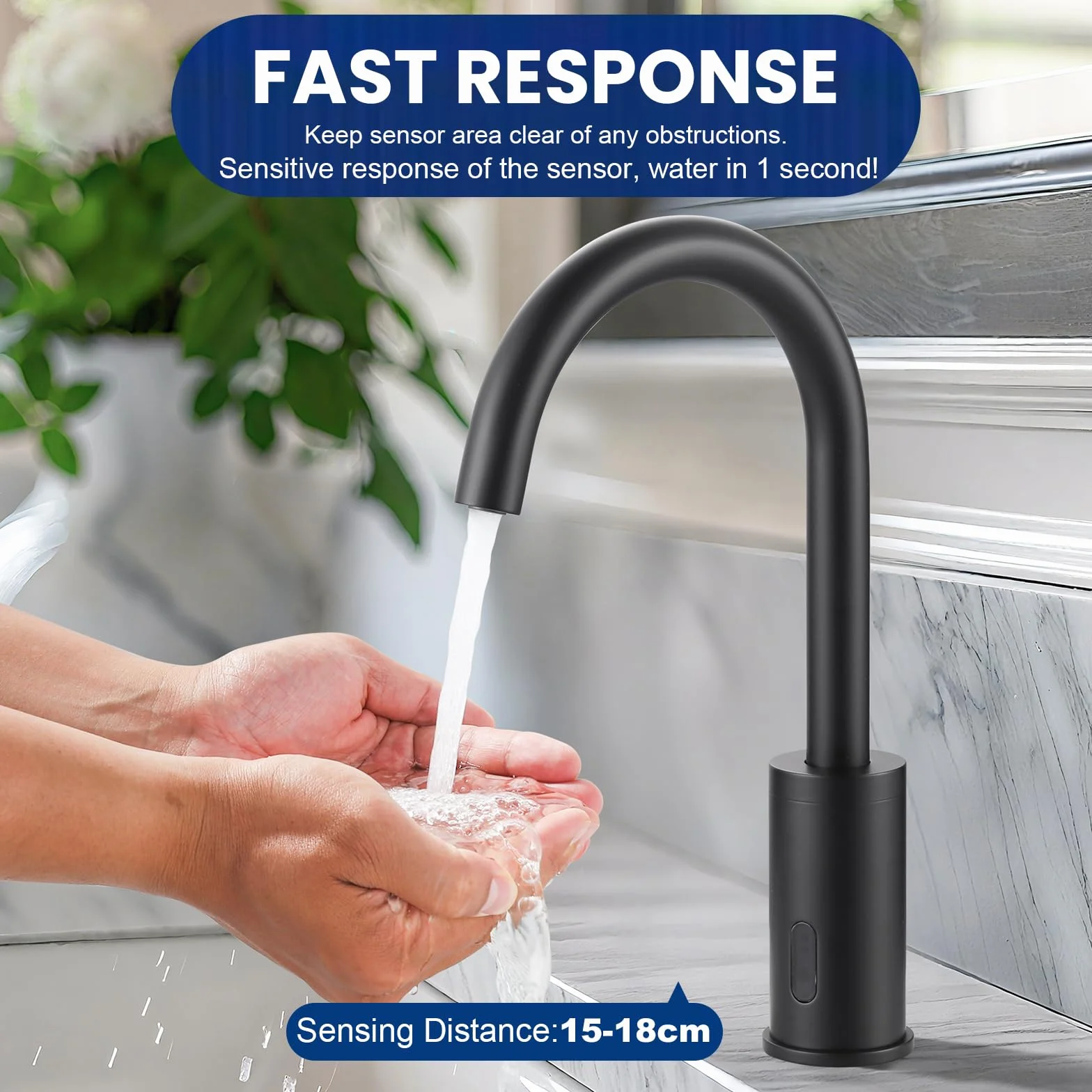 Rubinetto bagno automatico con sensore a infrarossi, miscelatore temperatura, nero
