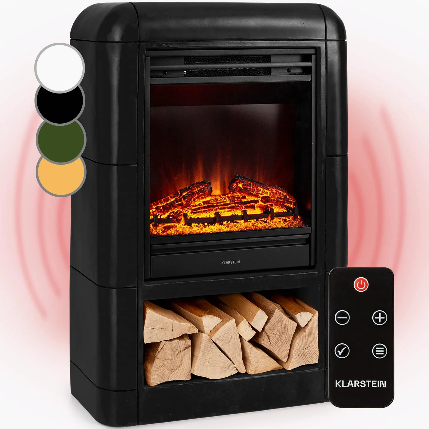 Klarstein Camino Elettrico, Camino da Terra con Mensola, Riscaldamento Elettrico con Fiamma LED, Caminetto Elettrico 1800W, Camino Finto con Telecomando, Timer, Controllo Temperatura, Termocamino