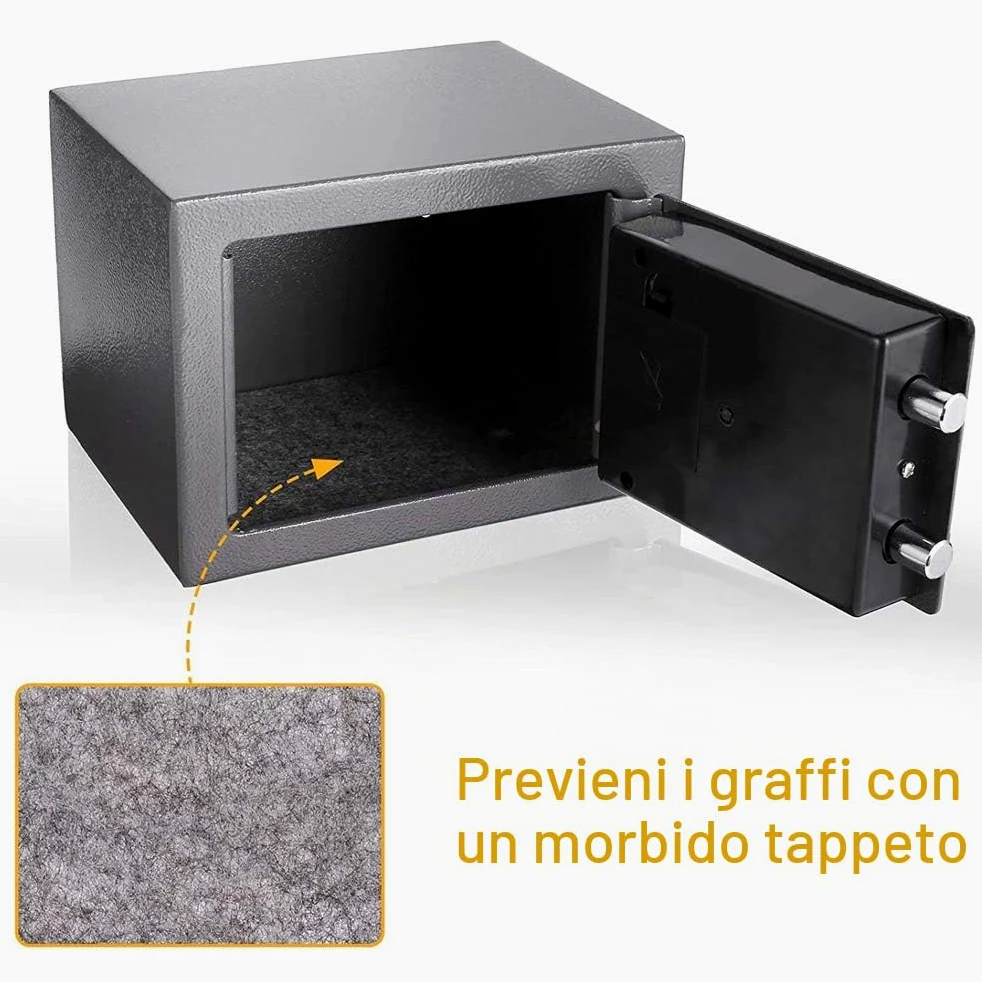 Cassaforte Elettronica con Tastiera Digitale e 2 Chiavi, Cassetta di Sicurezza a 8,5L per Home Office, Costruzione in Acciaio, Cassaforte a Muro Protezione di Denaro, Gioielli, 31x20x20cm, Grigio