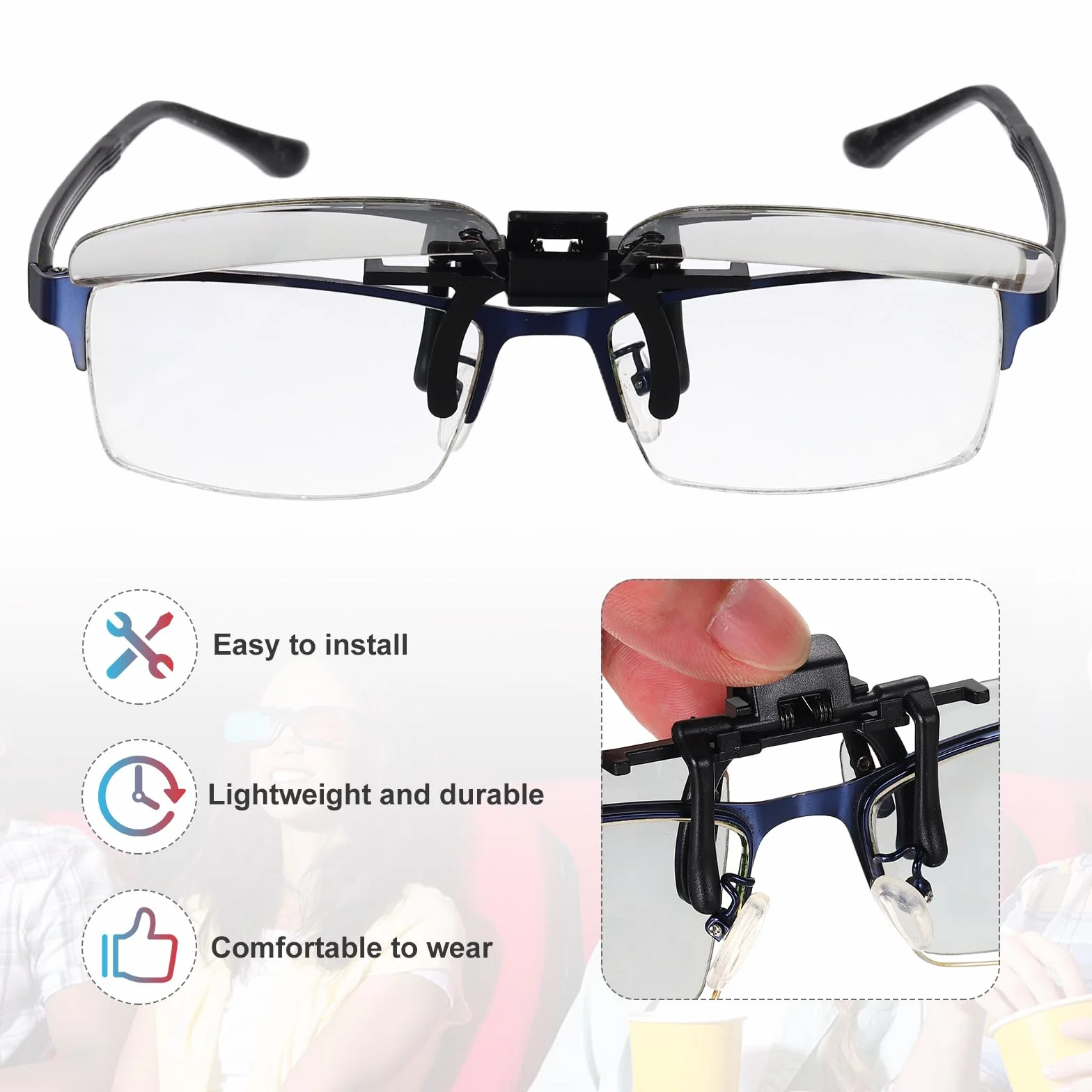 QUARKZMAN 2 Pezzi Occhiali 3D Clip-On Polarizzati, Occhiali 3D Passivi A Cornice Circolare Per Film Anaglifici Cinema Giochi TV Fotoproiettore