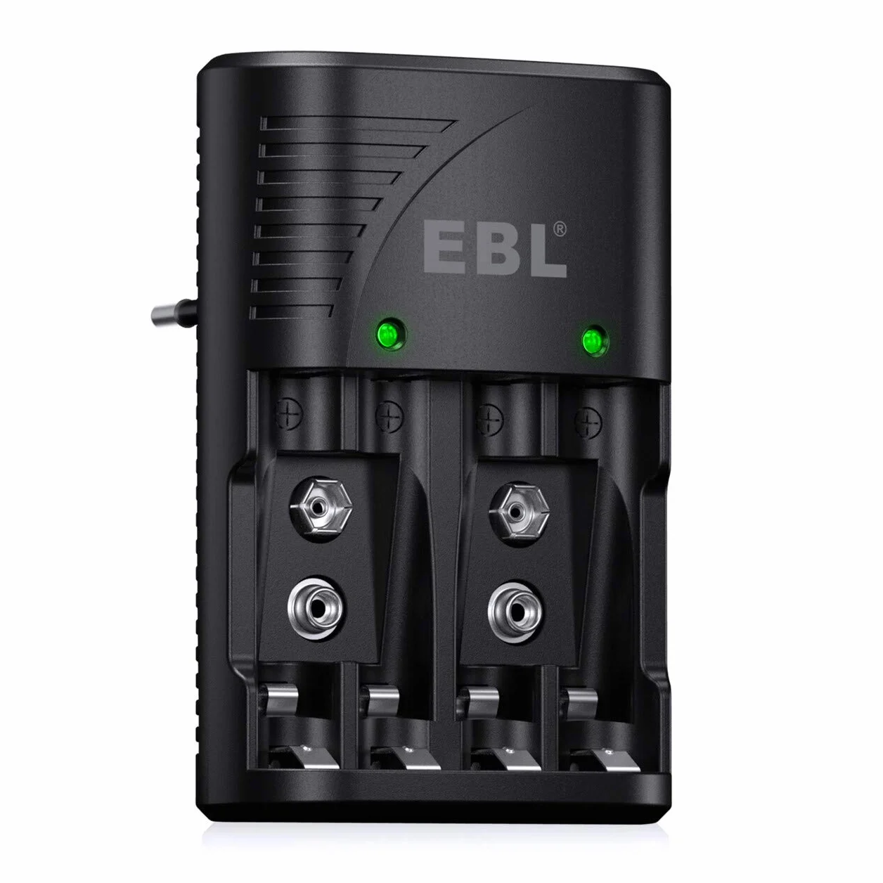 EBL Plug Caricabatterie Universale per AA e AAA 9V Ni-MH Batterie Ricaricabili, Carica Rapida, Indicatori LED Intelligenti