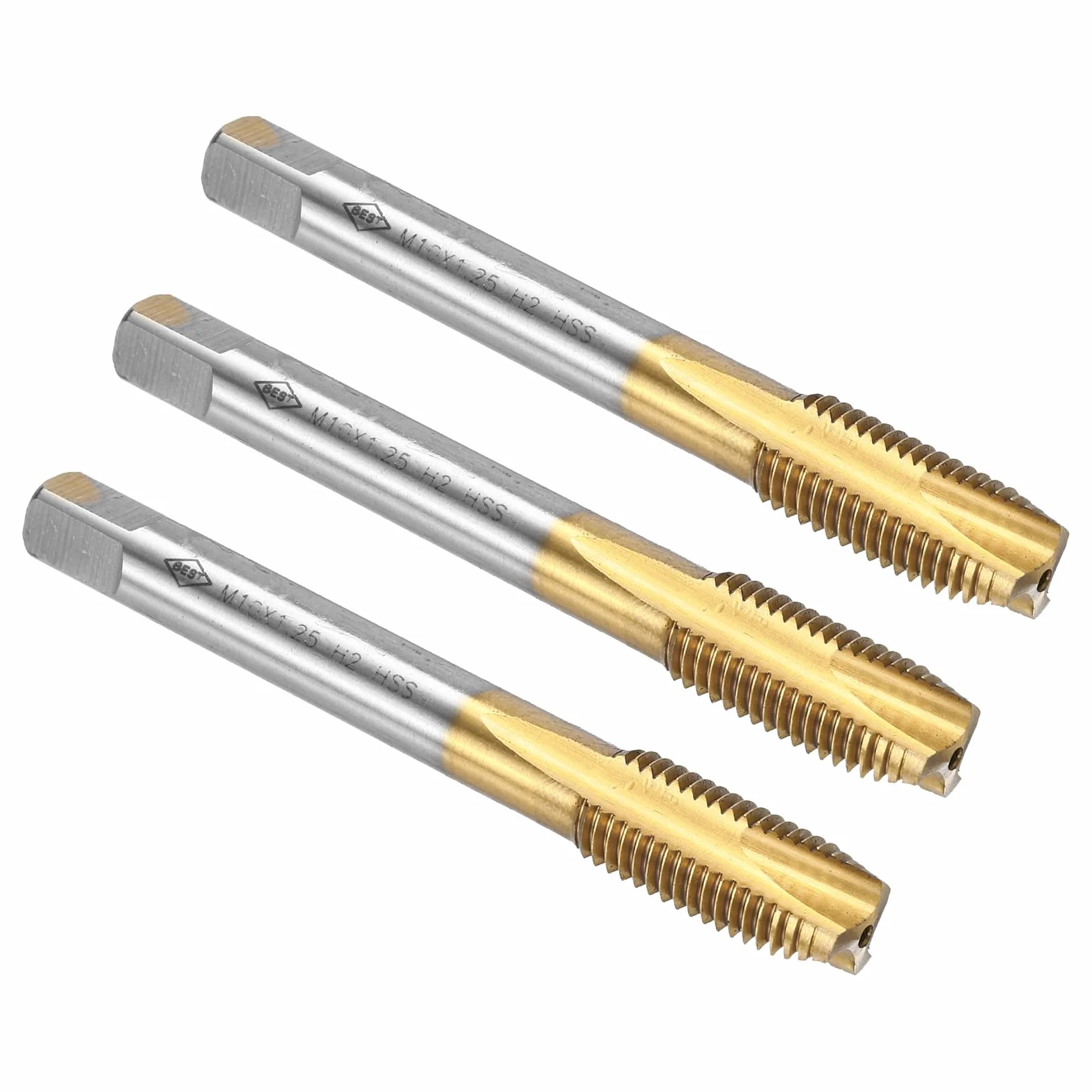 QUARKZMAN Maschio a Punta Spirale M10 x 1.25 H2 Acciaio Rapido 6542 Rivestimento Titanio 3 Pezzi