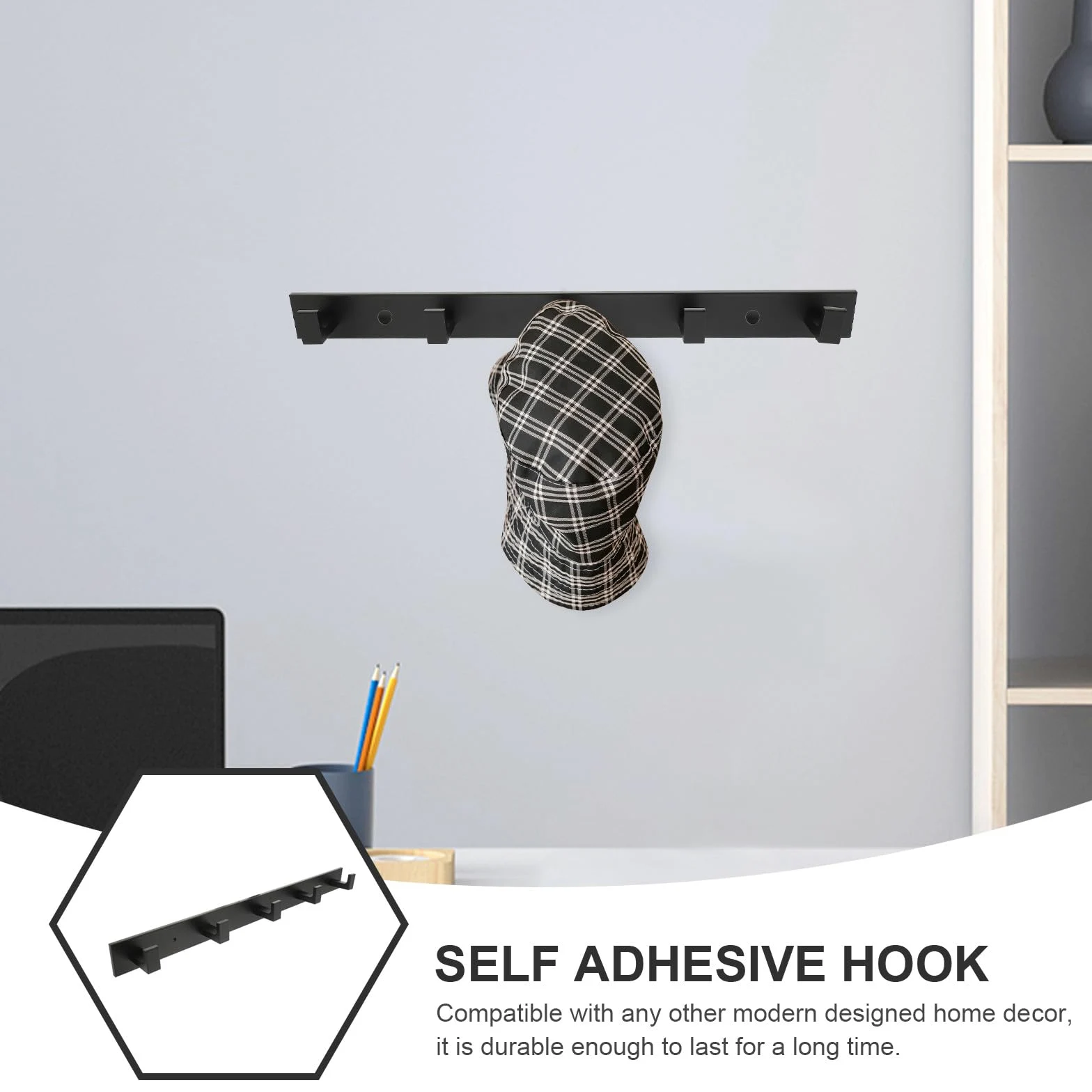 LABRIMP Gancio Adesivo da per Appendere Cappelli e Cappotti in Alluminio Nero Facile da Installare, per Bagno e Cucina su Piastrelle