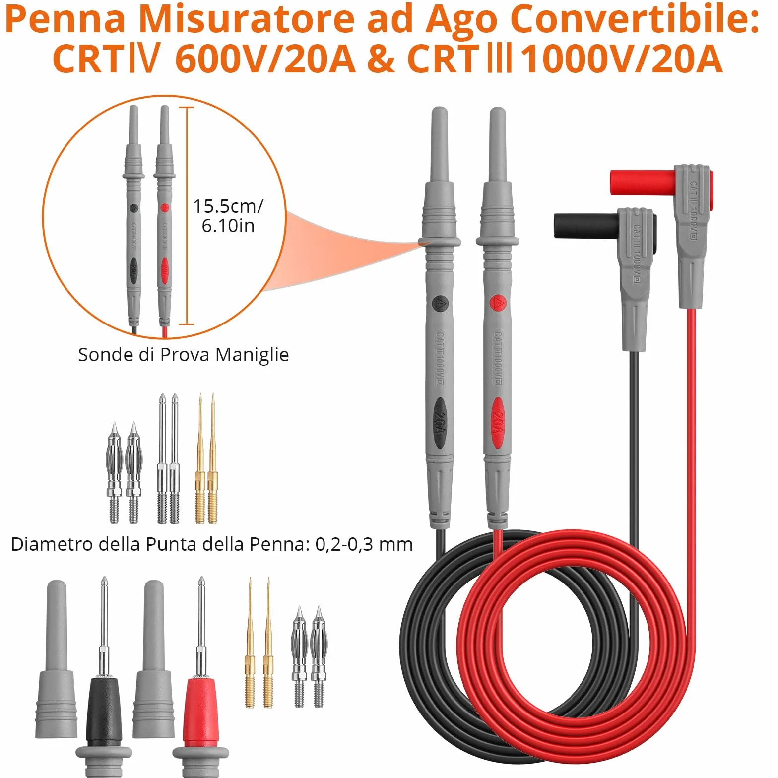 Proster Kit Puntali da Test per Multimetro 24 in 1 con Sonde di Multimetro Sostituibili Placcate in Oro Conduttori di Prova Maschio e Femmina Ganci di Prova U Plug Clip a Coccodrillo