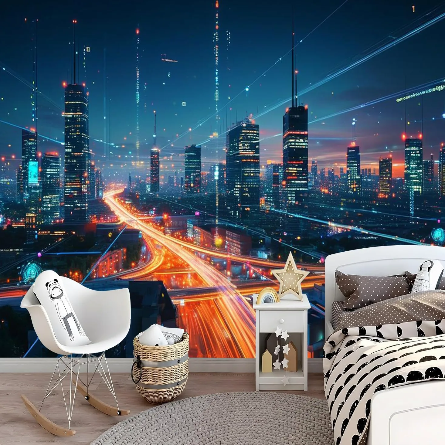 Carta da parati effetto 3D Città Moderna 366x 254 cm Murale Non Tessuto Vista Notturna Fotomurale Stampa HD Moderna Poster Per Soggiorno E Camera Da Letto Design 2M1000
