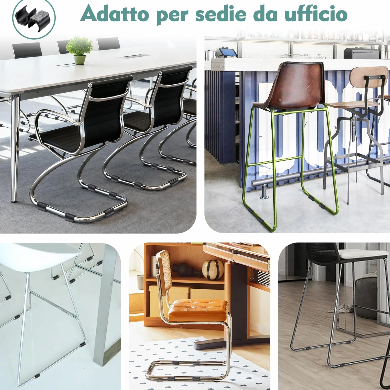 Feltrini per Sedie Girevoli 25mm Nero con Sistema a Pressione, Protezioni per Gambe di Sedia