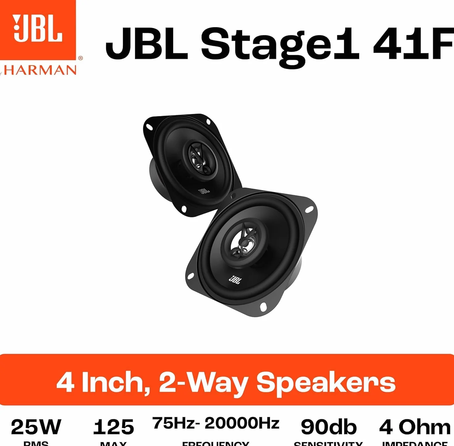 JBL Stage1 41F Set di Altoparlanti Auto a 2 Vie di Harman Kardon - Casse Auto 10cm | 100mm | 4 pollici da 125 watt - 25 watt RMS