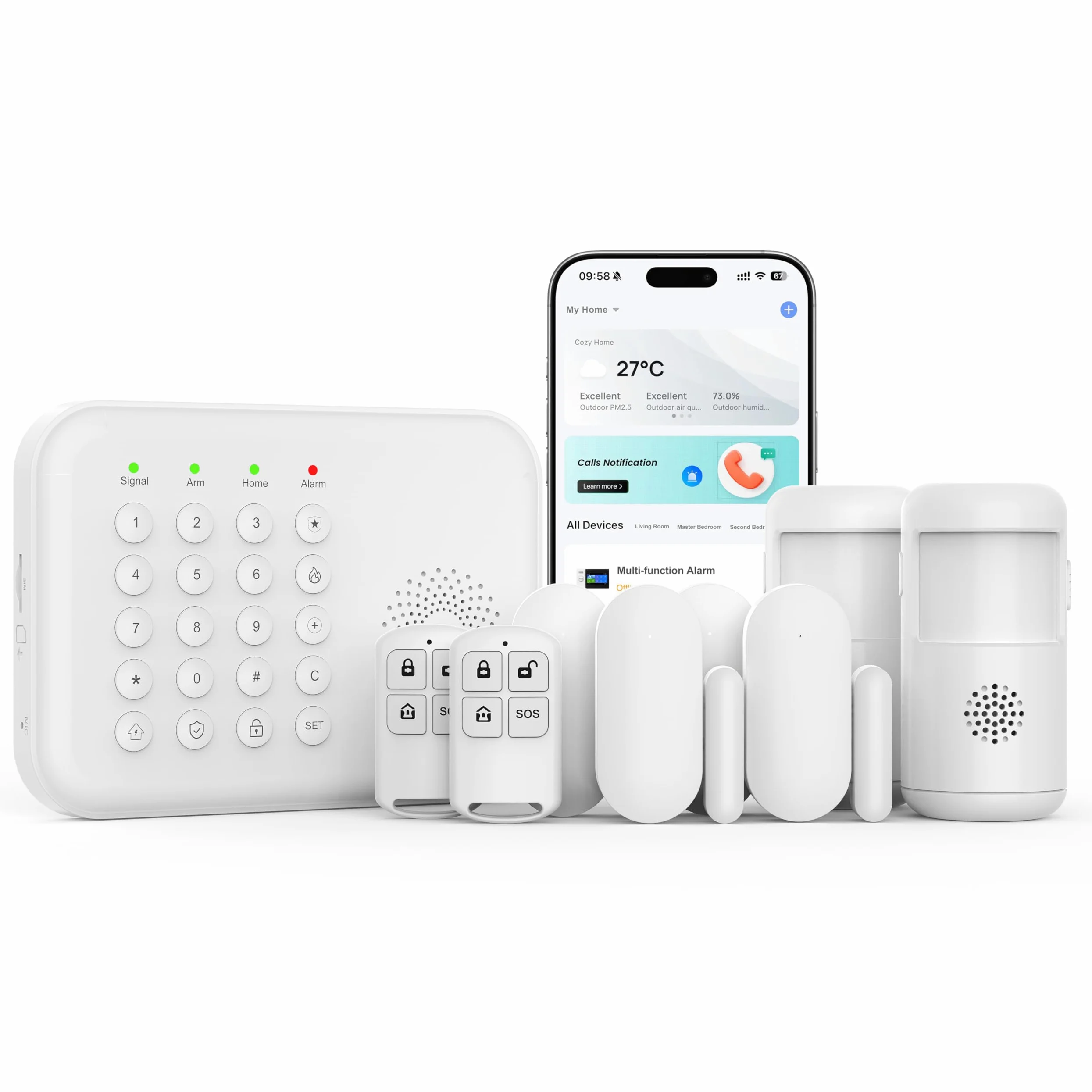 Kit sistemi di sicurezza domestica wireless, sistema di allarme 4G/WiFi + GSM con selezione automatica, app e controllo vocale, senza costi mensili, compatibile con Alexa e Google Assistant
