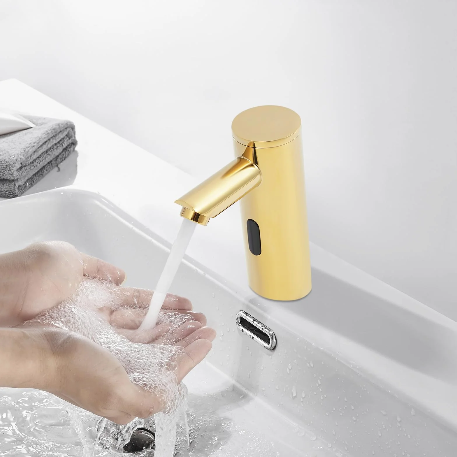 Rubinetto con sensore a infrarossi per bagno, miscelatore senza contatto per lavabo, oro