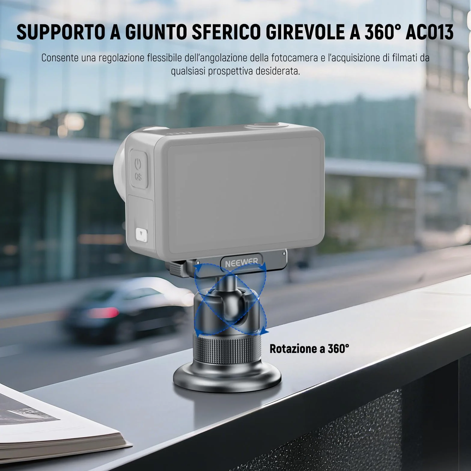 NEEWER Kit di Accessori Action Camera Compatibile con DJI Osmo Action 5 Pro/4/3, Attacco Cold Shoe, Supporto Magnetico a Sgancio Rapido e Adattatore a Testa Sfera, AC011+AC012+AC013, Grigio Scuro