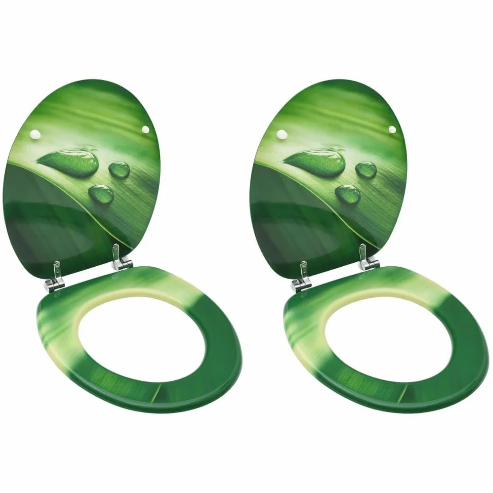 Set di 2 sedili anteriori WC con coperchi in MDF verde gocce d'acqua 02_0002975