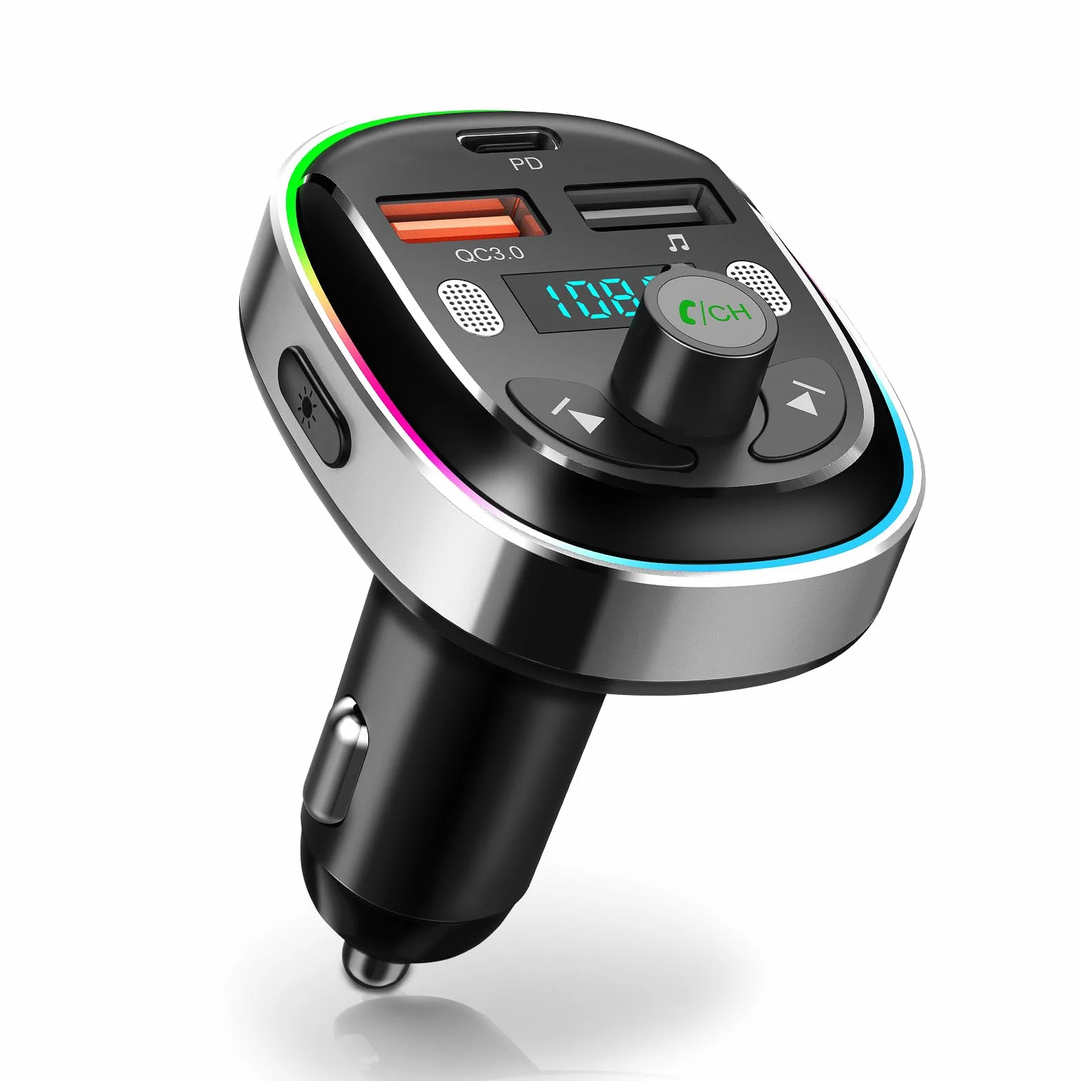 Trasmettitore FM Bluetooth 5.3, Adattatore Bluetooth Car Adattatore Radio Tipo-C PD 30W & QC 3.0 Caricabatterie Rapido per Auto Chiamata Vivavoce Lettore MP3 Supporto U Disk