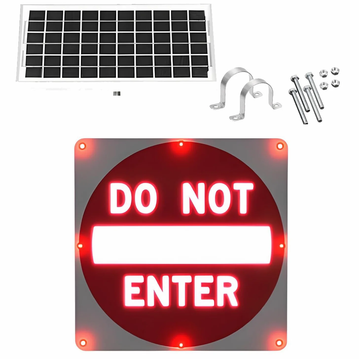 Segnaletica di divieto di accesso a LED lampeggiante, segnaletica di divieto di accesso in alluminio antiruggine con alimentazione solare, 8 LED, pellicola riflettente di livello ingegneristico 30in