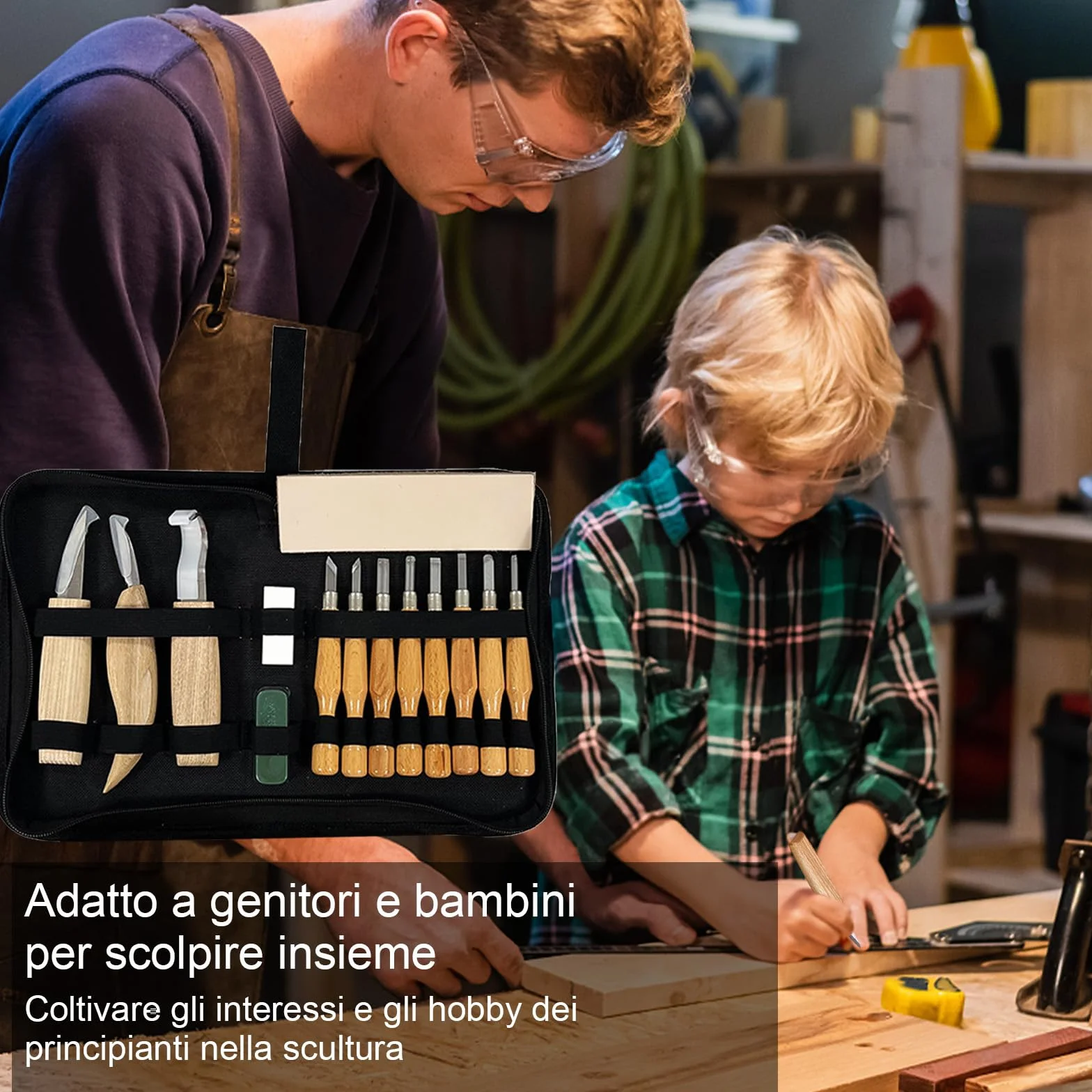 Strumenti Per Intaglio Del Legno - 21PCS Kit Intaglio Legno Professionale, Portare pietra pomice, cera, carta vetrata e guanti, Adatto a principianti e professionisti