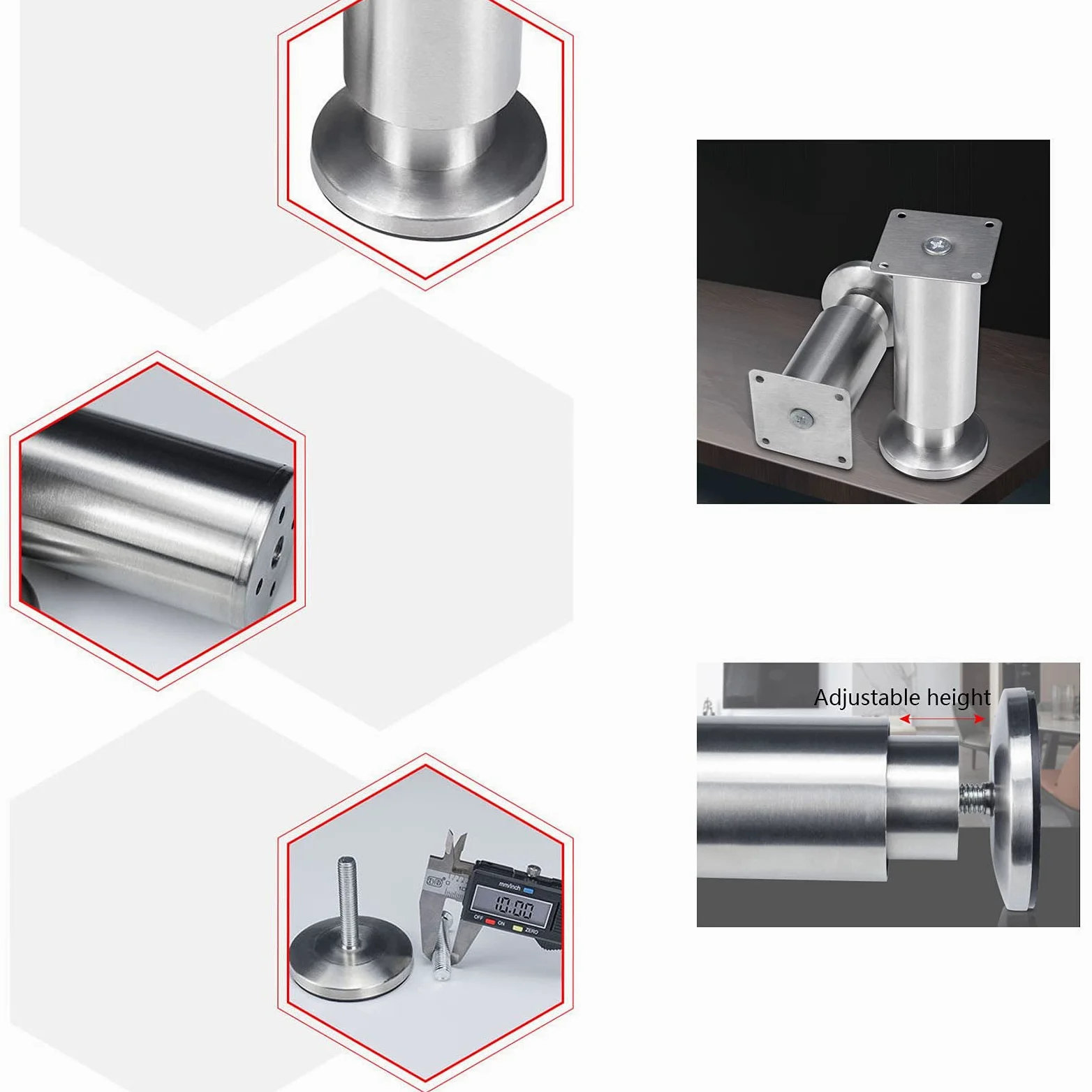 4 piedini regolabili moderni in acciaio inox per mobili, resistenti, per tavolino/armadio/divano, gambe di supporto per tavolino da caffè/mobile TV (dimensioni: 400 mm)