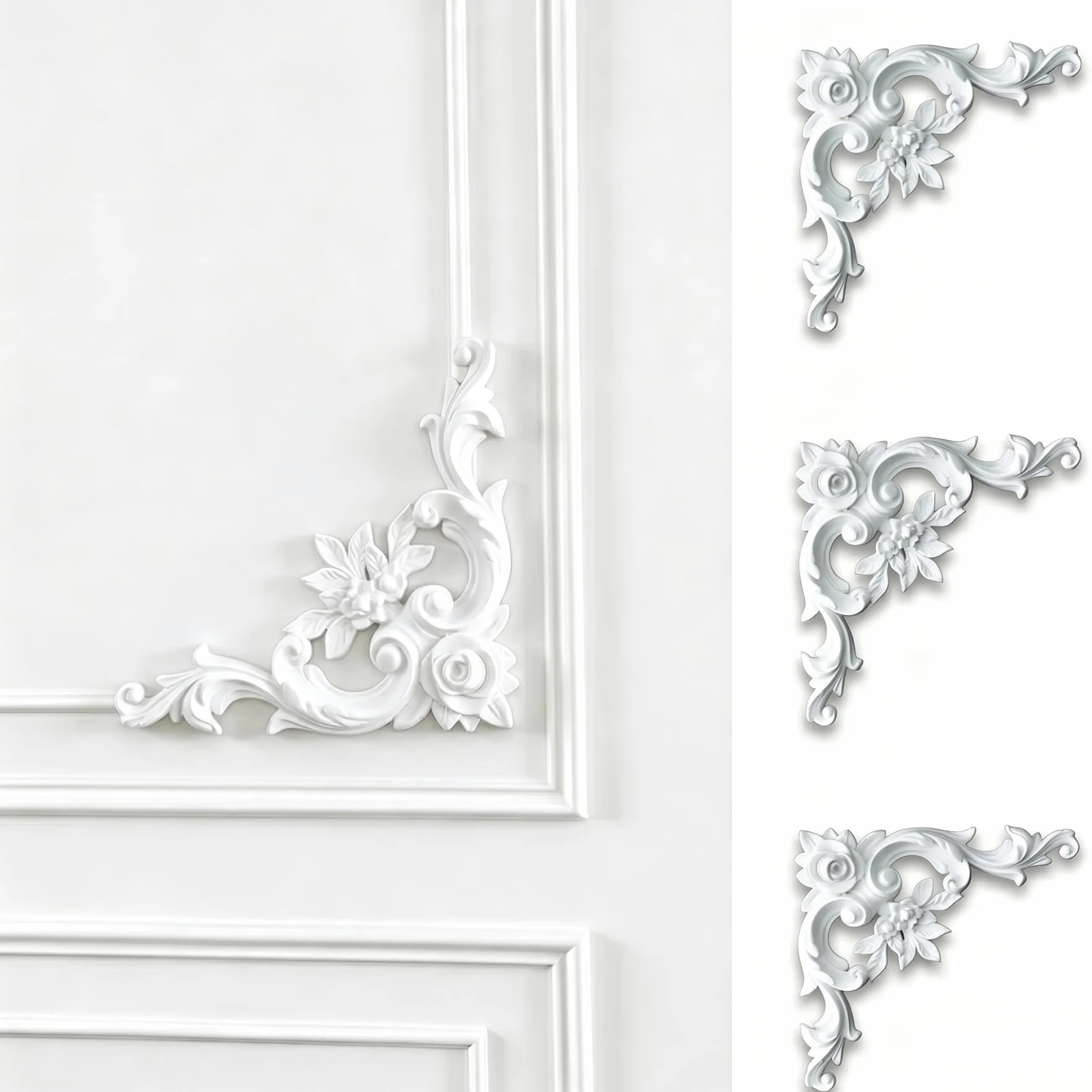 4 PCS Angolari Decorativi per Pareti E Soffitti in PU Modanature Angolari 3D con Decorazioni Floreali Profili Decorativi Verniciabili per Cornici E Angoli Elegante Finitura