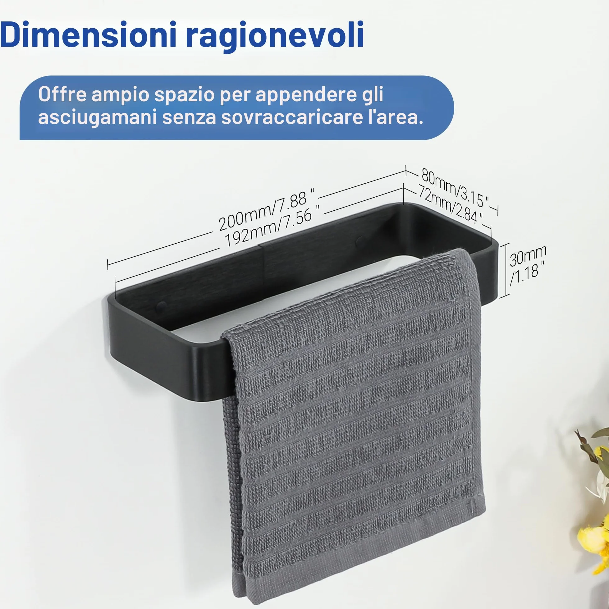 SAYAYO Porta Asciugamano Autoadesivo Nero 20cm Anello per Bagno Cucina