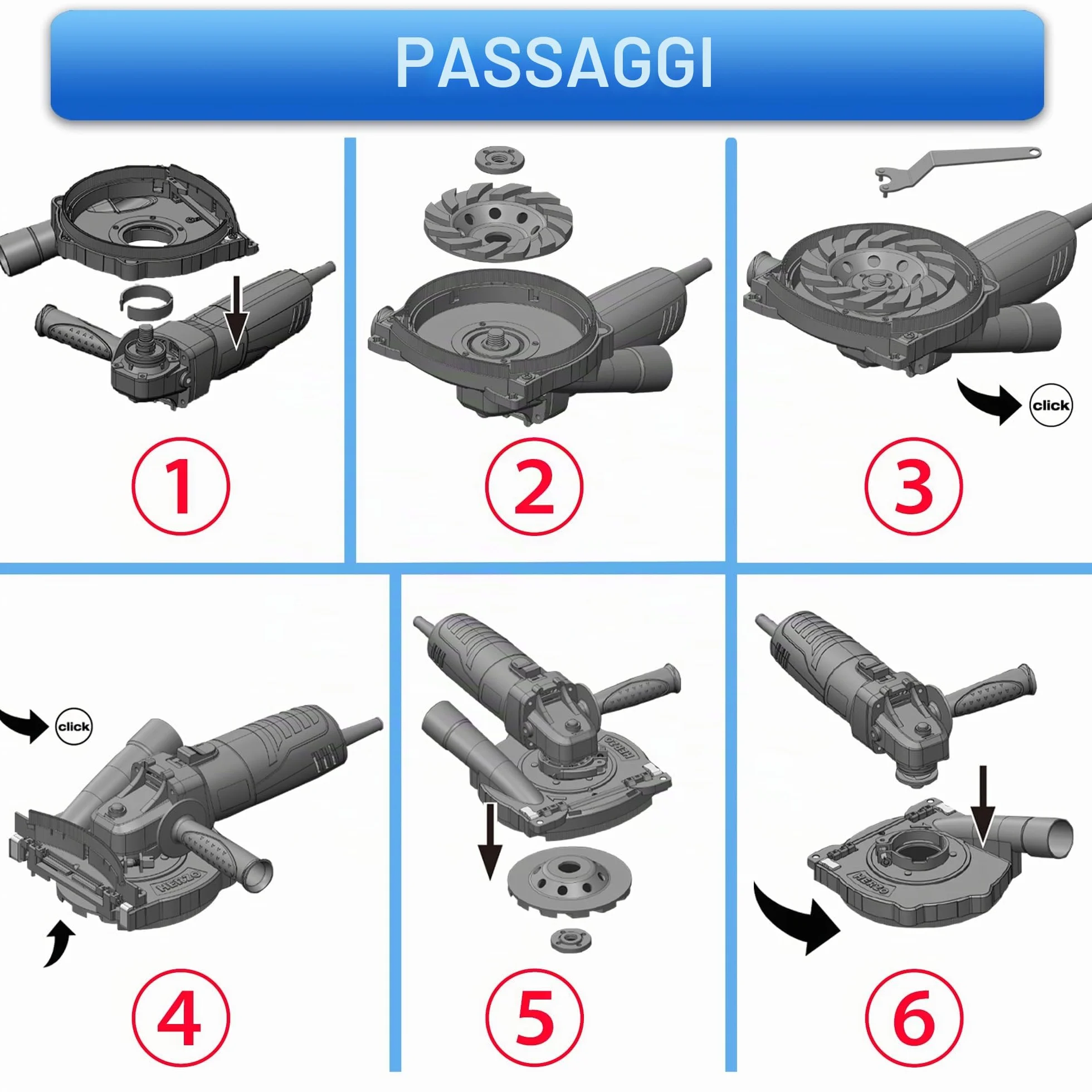 HERZO Cuffia Aspirazione in Policarbonato Trasparente per Smerigliatrice Angolare 115/125 mm