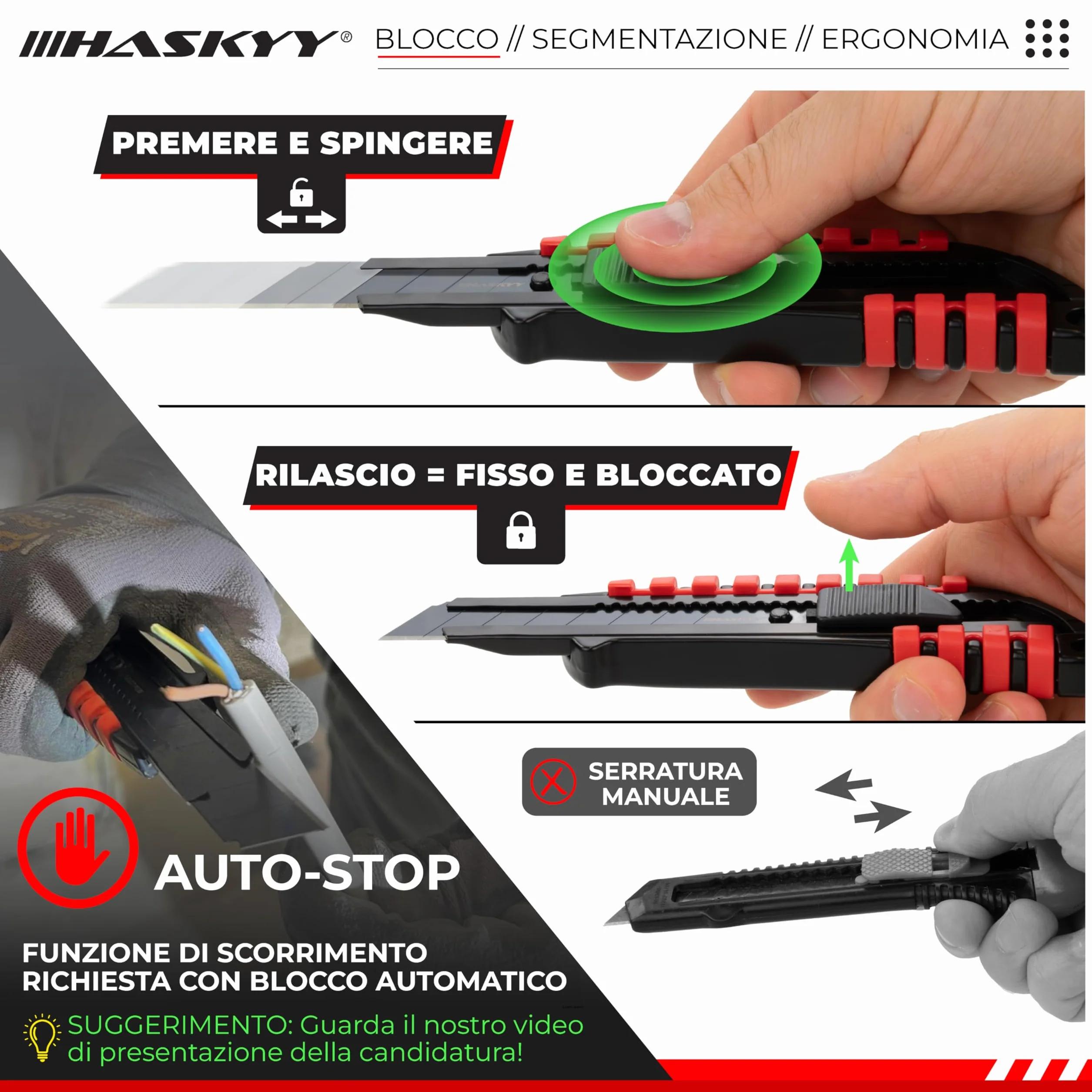 HASKYY Taglierino da Tappeto 18mm Set 5x Coltelli con Lama SK5 Ergonomico