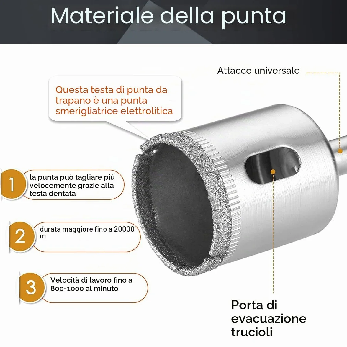 Flintronic Set di Punte Diamantate, 15 Frese a Tazza Professionale, per Vetro Piastrelle Ceramica Marmo Porcellana, Acciaio al Carbonio 8-50mm