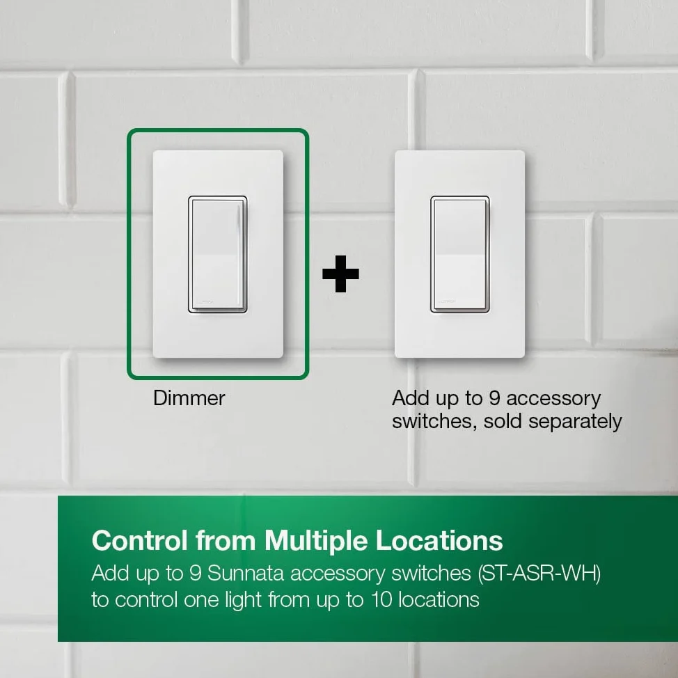 Lutron Sunnata STCL-153MS-WH, interruttore dimmer touch con tecnologia avanzata LED+ per LED e incandescenza, 3 vie/multi posizione, bianco (confezione da 6)