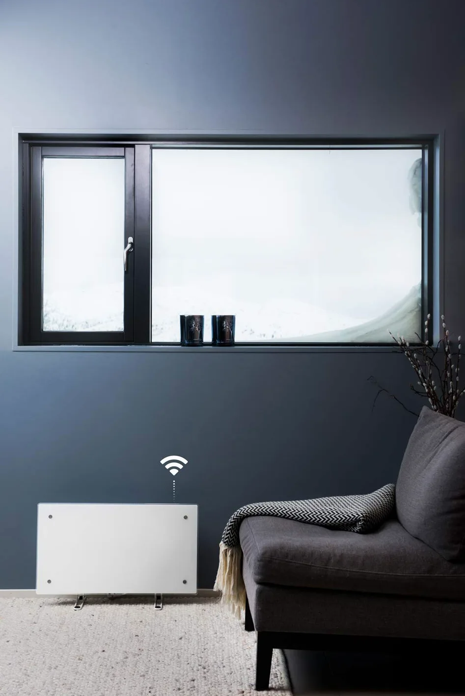 Adax CLea H - Convettore da parete Wifi con Termostato | Controllo smartphone | Termosifone Elettrico | Stufetta Elettrica Basso Consumo | Altezza 340 mm | Stufa Elettrica 400W | KWT Bianco | IP24C