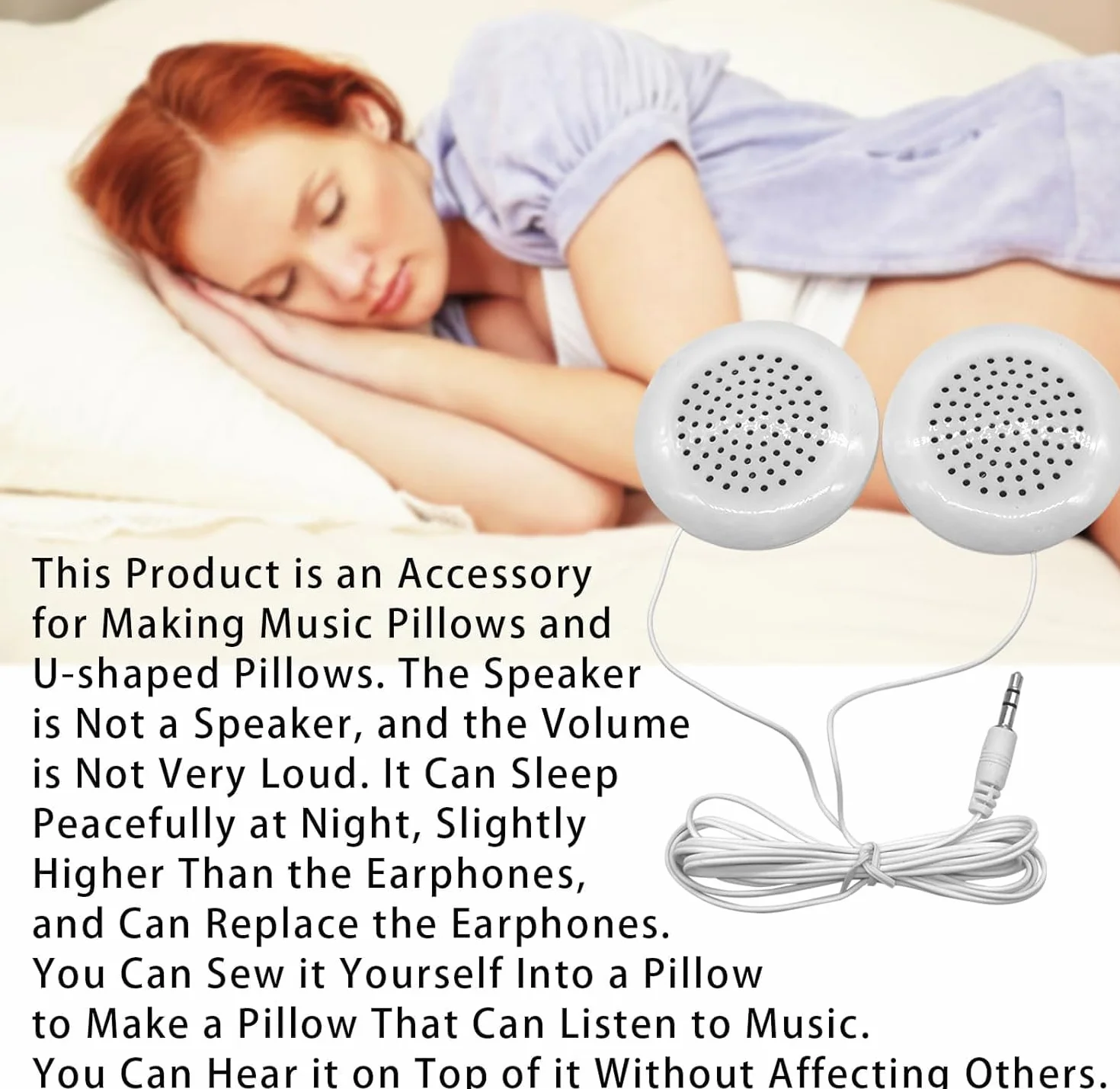 Flylin Altoparlante per Cuscino, Doppio Mini Altoparlante Stereo Migliorato, Bianco Rotondo, Cavo 3.5mm, Compatibile con Telefono, MP3 e CD, per Dormire e Rilassarsi