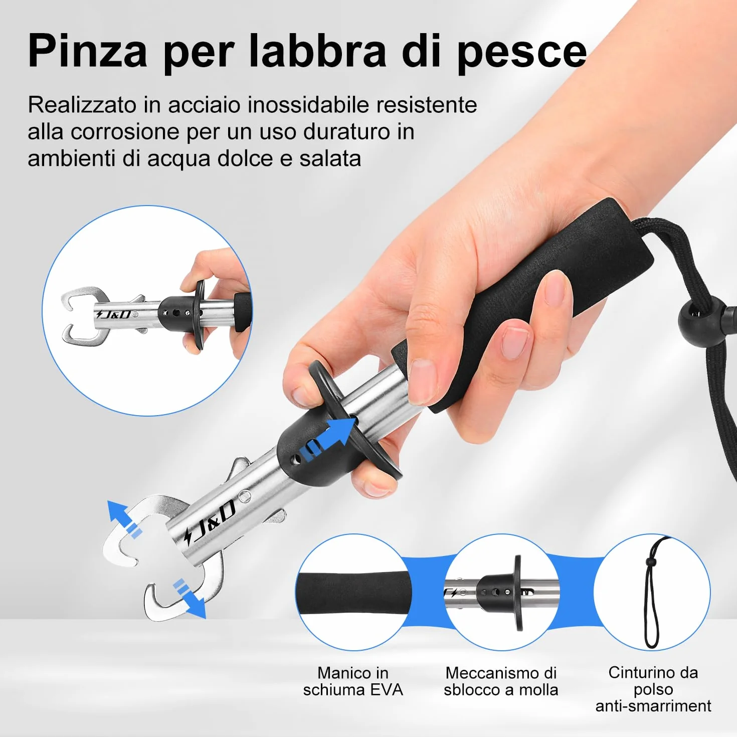 J&D Pesca Pinze Labbra Gripper Acciaio Inossidabile Multifunzionale Gancio Rimozione Strumento con Cordino